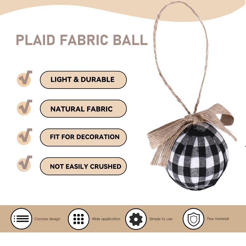 زينة شجرة عيد الميلاد، 12 قطعة مقاس 2-1/2 بوصة أبيض وأسود وخياطة من الخيش وزينة عيد الميلاد