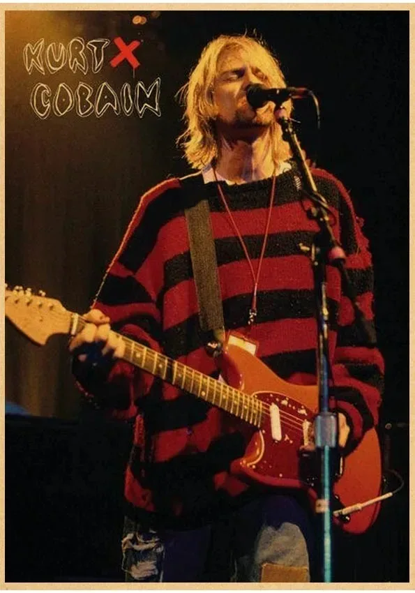 Kurt Cobain Singer Posters Rock and Roll Music Retro Kraft Paper Sticker Room Vintage Bar Cafe Decor Gift Art Wall Paintings