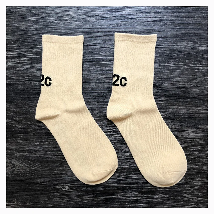 032C new Socks Blue beige cotton sports tube socks men\'s and women\'s ins tide socks