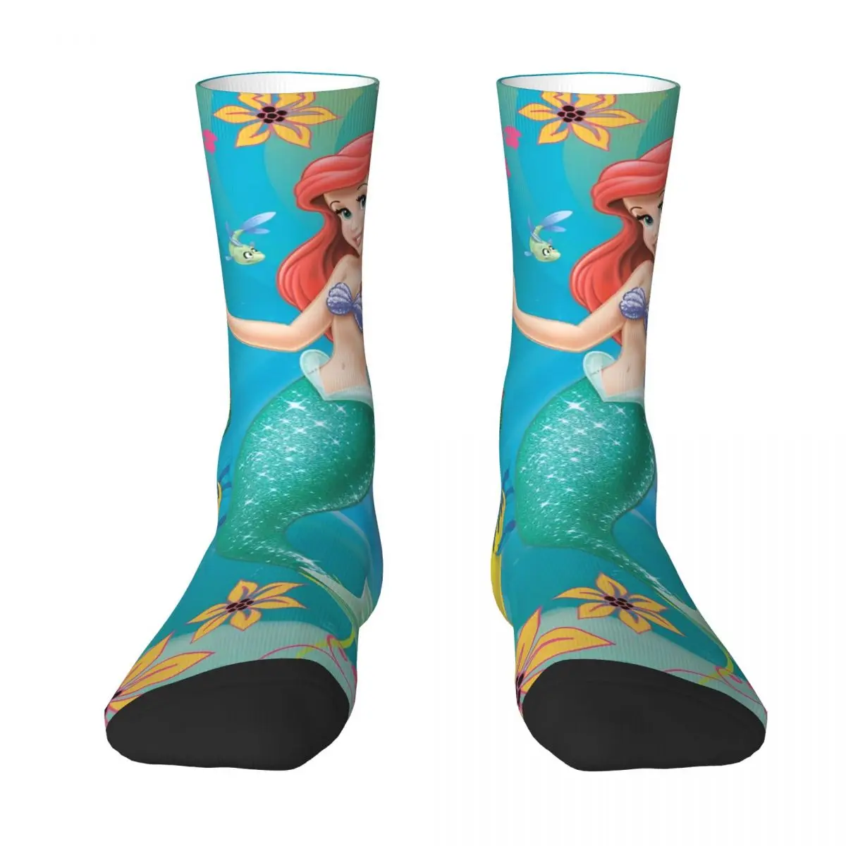 The Little Mermaid Cartoon Socks Elegant Stockings Kawaii Autumn Non-Slip Adults Men Socks Soft Design Outdoor Sports Socks