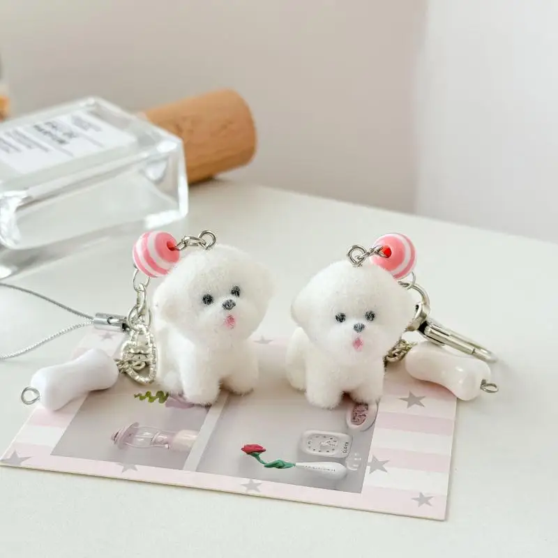 Lovely Cartoon Canine Key Ring Cute Handbag Accents Furry Dog Phone Chain Gift