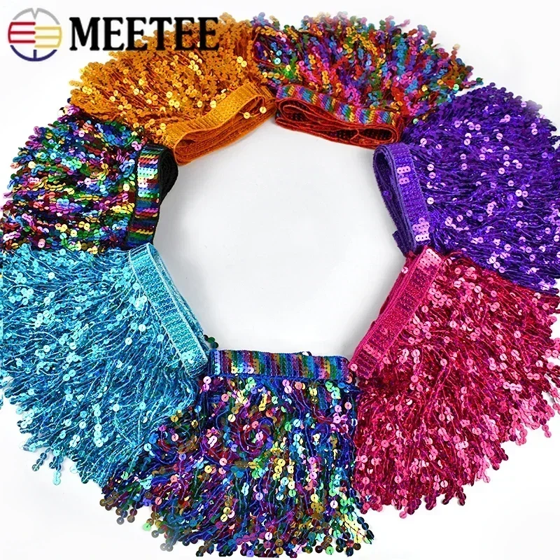 2/5/9Meters 16cm Beaded Fringe Trim Sequin Sewing Tassel Embroided Fringes Lace Ribbon Latin Dress Garment Trimming Accessories