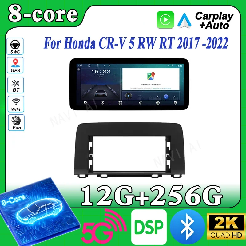 Android Stereo Radio For Honda CR-V 5 RW RT 2017 -2022 Auto High-Performance CPU Wireless Carplay Touch Screen Head Unit Car DVD