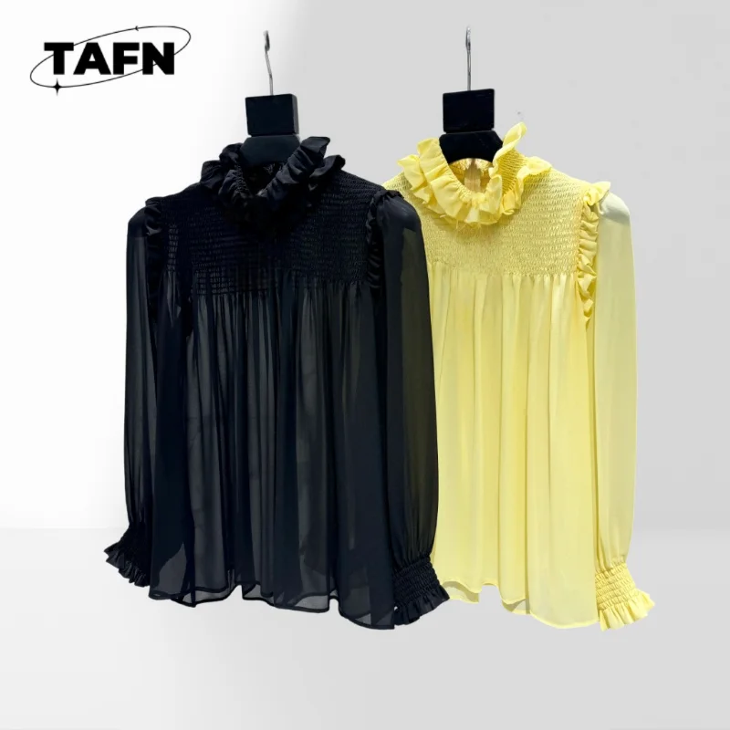 

Women’s Solid Blouse Round Neck Casual Office Shirt Ladies Floral Blouse Chiffon Long Sleeve Casual Shirt AH01122