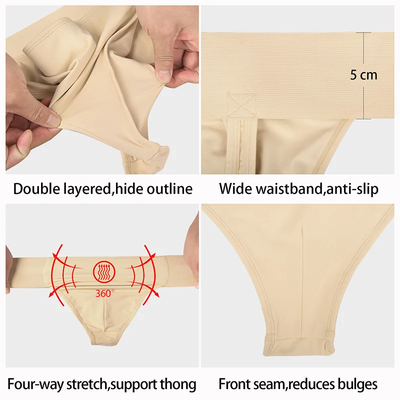 Verstärkter, vorne gefütterter Tanga-Tanzgürtel für Herren, für Ballett und Gymnastik, mit breitem elastischem Bund und Futterhöschen. – Detail 3
