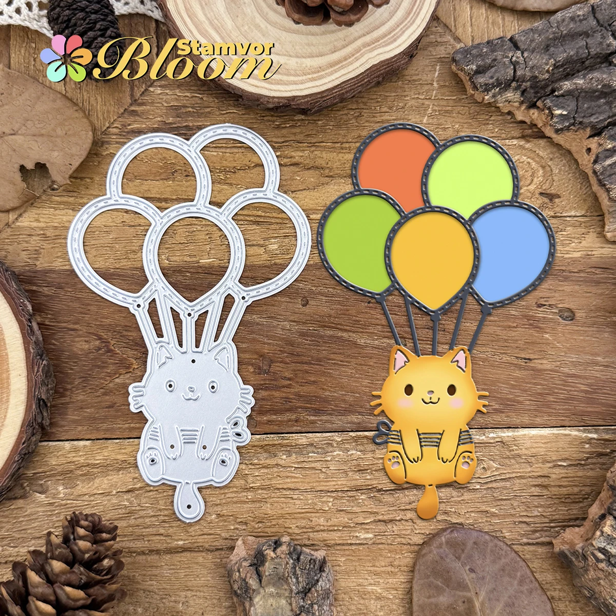 Original schöne Katze mit Luftballons Shaker Karte Metall Stanzformen Scrapbooking dekorative Prägung