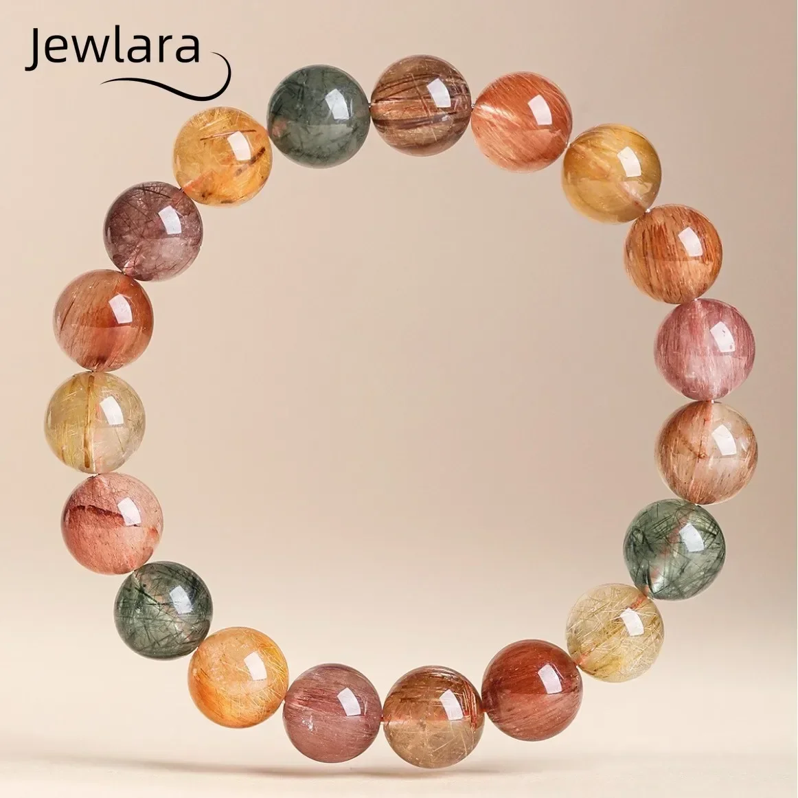 JEWLARA Jewelry Natural Color Crystal Bracelet Rabbit Hair Brazilian Red Gold Green Crystals Titanium Women