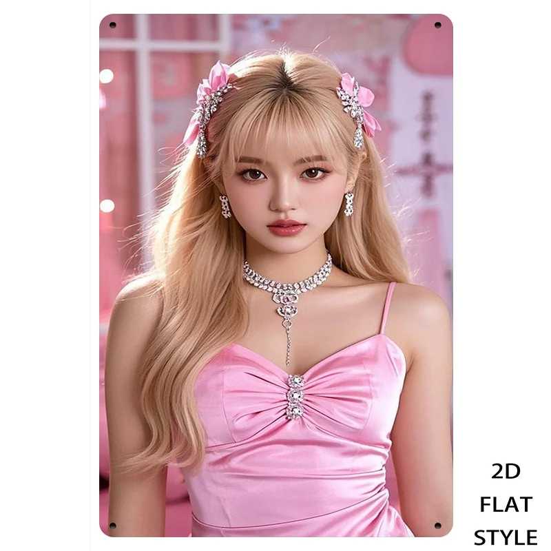 

Retro Pink Dress Girl Metal Tin Sign , Vintage Elegant Woman Wall Art for Bedroom Living Room Cafe - Durable Home Decor