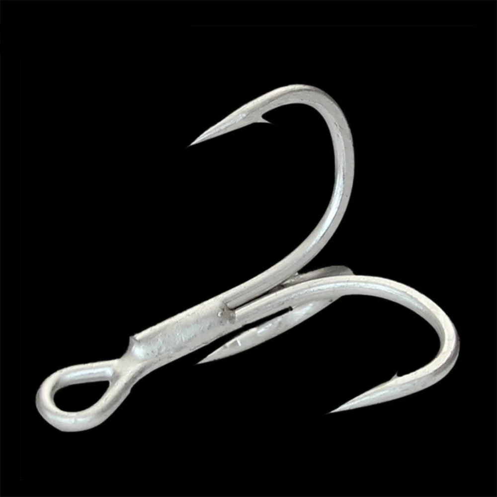 10pcs/lot Thicker Treble Hook Strong Pull 3/0# 2/0# 1/0# High Carbon Steel Round Folded Triple Fishing Hooks For Big Fish