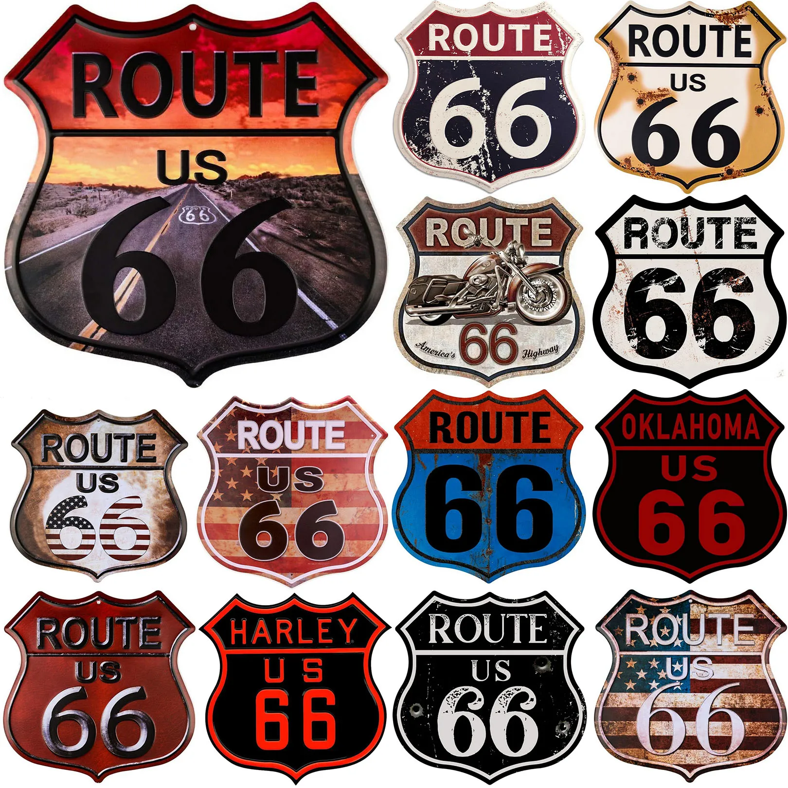 Metal Tin Signs Route 66 Vintage Road Signs Room Decor High Way Metal Tin Signs for Home Hotel Cafes Bar Garage Wall Decorations