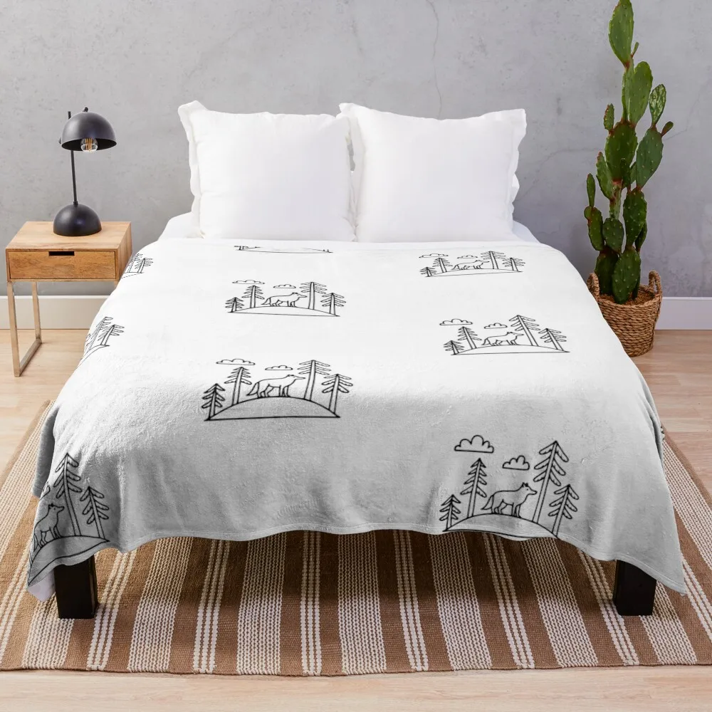 Wolf on a mound in a pine forest Throw Blanket Single for winter Blankets