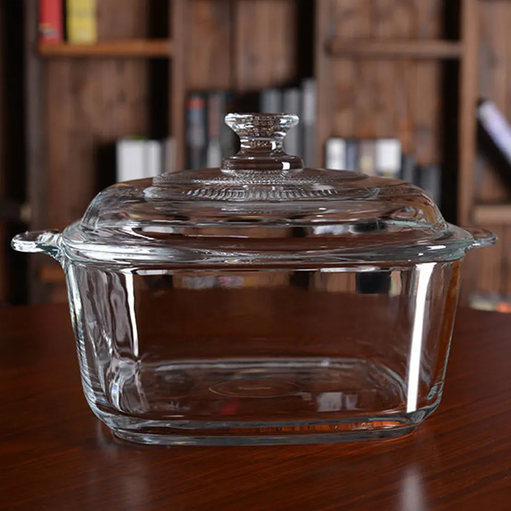 

1Pcs Microwave Soup Bowl Thickened Transparent Glass Tableware Lid Oven Safe Fruit Storage Container Pantry Bowl
