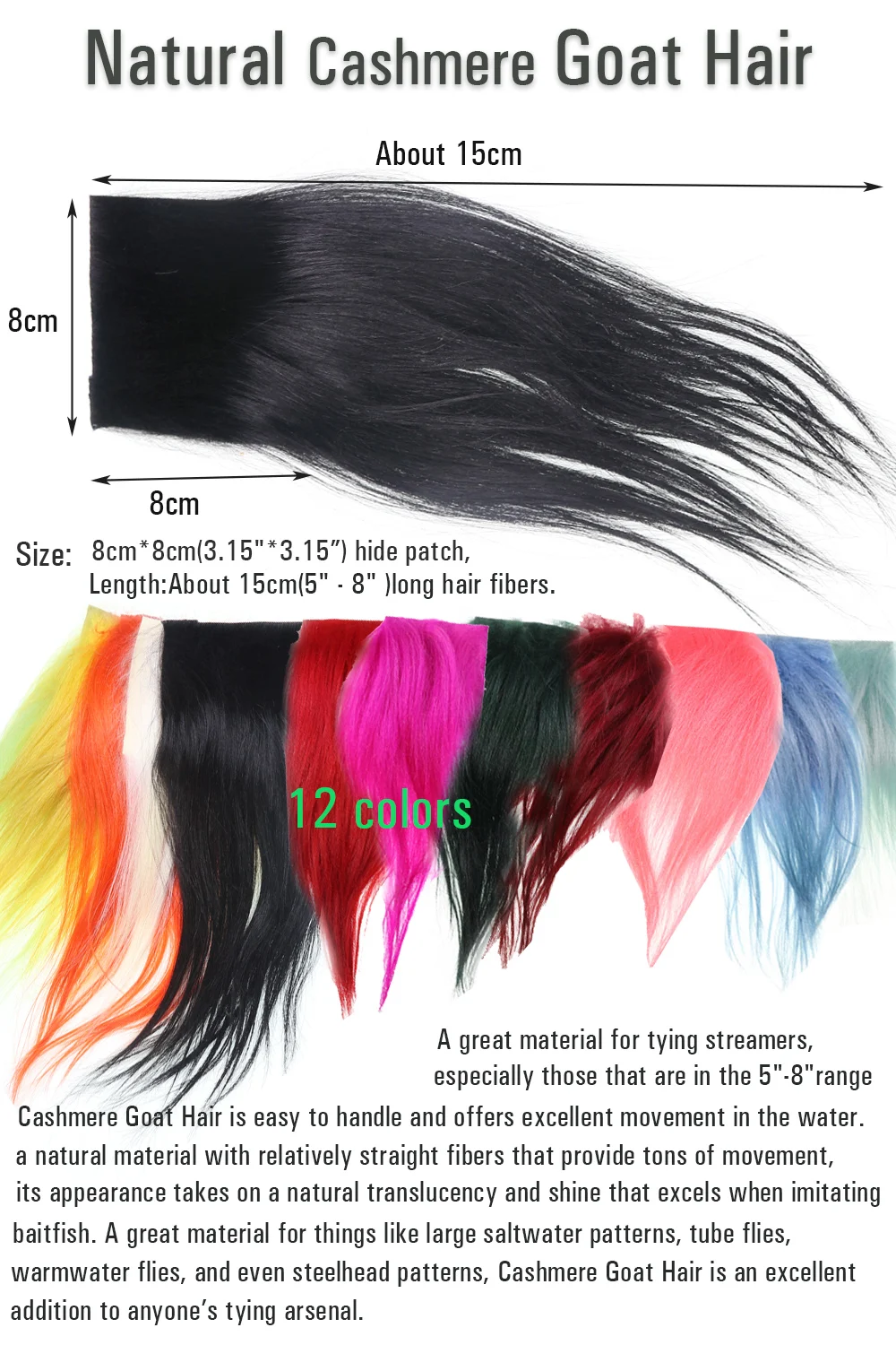 Vtwins  Cashmere Goat Hair Natural Fur Fly Tying Material for Streamer Tube Saltwater Deceivers Sunray Shadow  Lure Bait Making