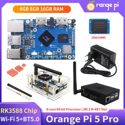 Orange Pi 5 Pro-Carte de développement Mini PC, 16 Go de RAM, Rockchip RK3588S, 8 cœurs, 64 bits, Wi-Fi 5 + BTpig M.2, emplacement M-KEY Gigabit Ethernet
