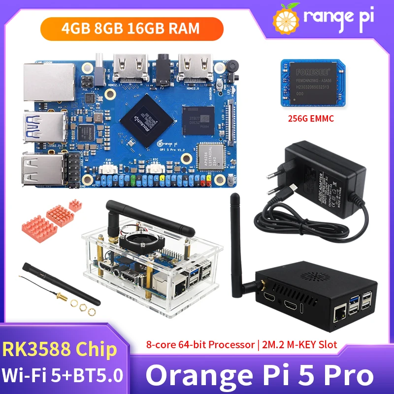 Orange Pi 5 Pro 16GB RAM Rockchip RK3588S 8-rdzeniowy 64-bitowy Wi-Fi 5+BT5.0 M.2 M-KEY Slot Gigabit Ethernet Mini PC Development Board