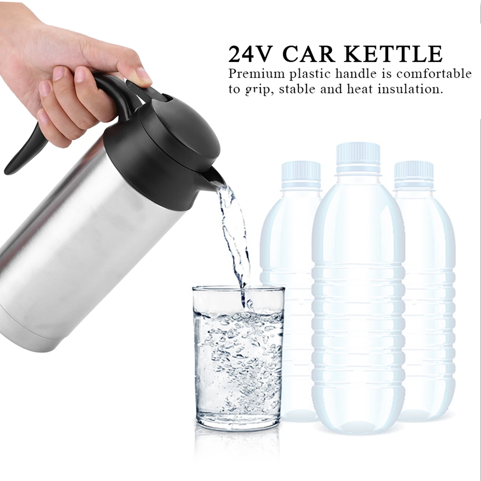 24V 750ml Electric Heating Cup Kettle Stainless Steel Water Heater Bottle for Tea Coffee Drinking Travel Car Truck Kettle