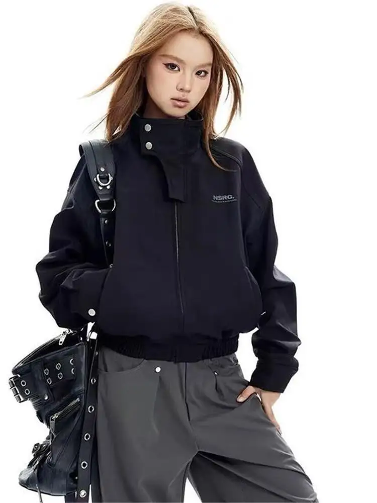 

Ретро-американская функциональная женская куртка-пальто для осени и зимы с воротником-стойкой, премиум-класса, для активного отдыха, на флисовой подкладке, ветрозащитная