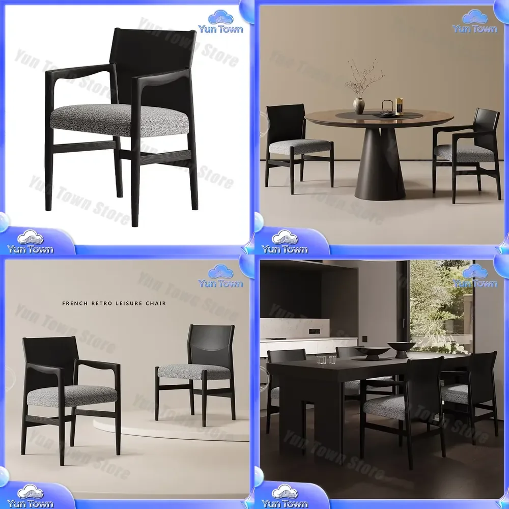 Nordic Modern Light Luxury Italian Simple Cotton Linen Armrests Casual Wabi Style Solid Wood Dining Table and Chairs for Home