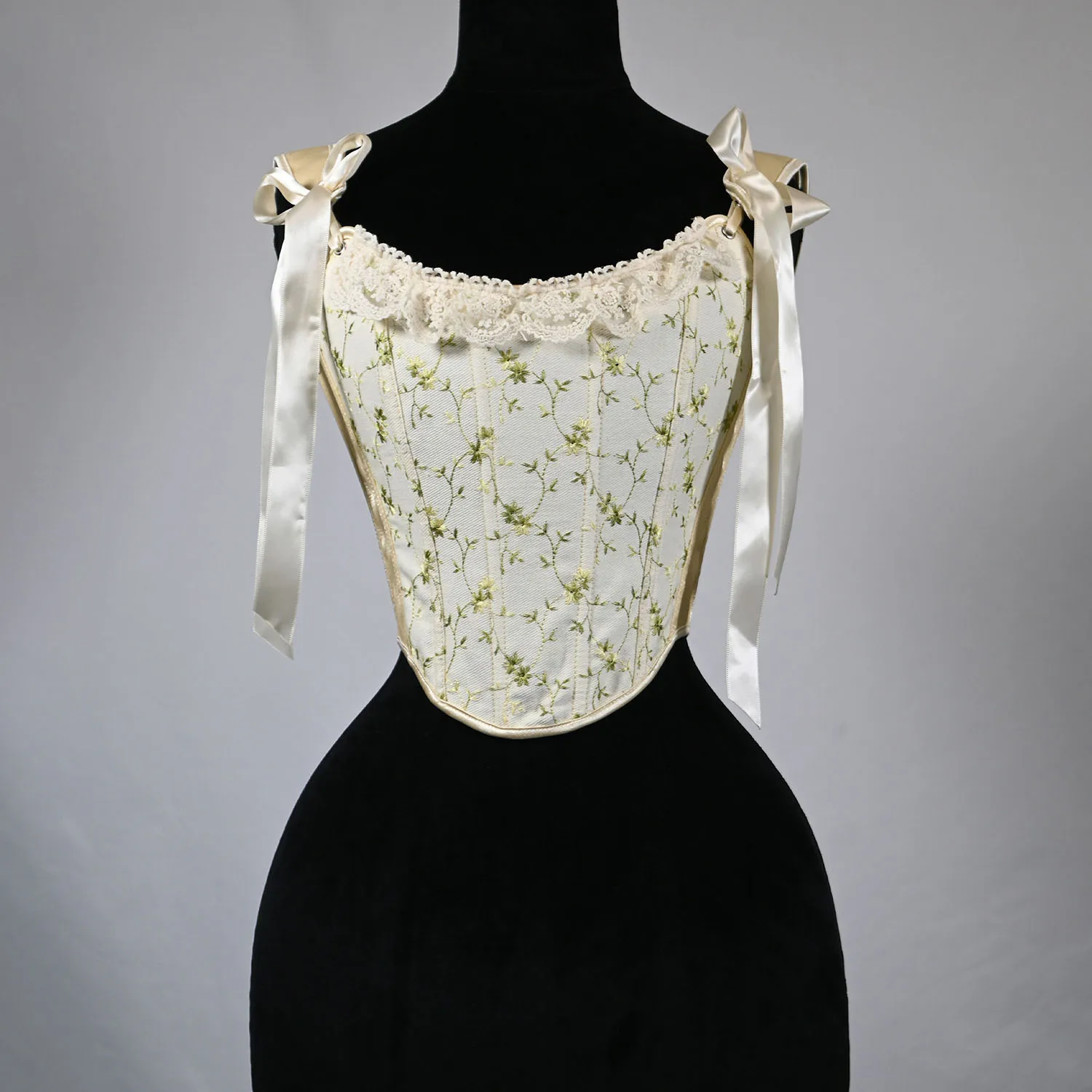 Sweet Beige Lolita Corset Floral Embroidery Ribbon Slim Fit Bustier Women's Casual Elegant Style Clothing
