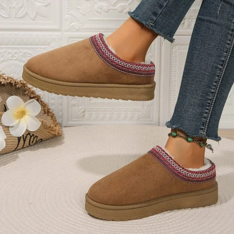 2024 Women's Autumn and Winter Classic Warm Suede Snow Boots Women's Shoes Outdoor Non-slip Half Slipper Women's Cotton Shoes