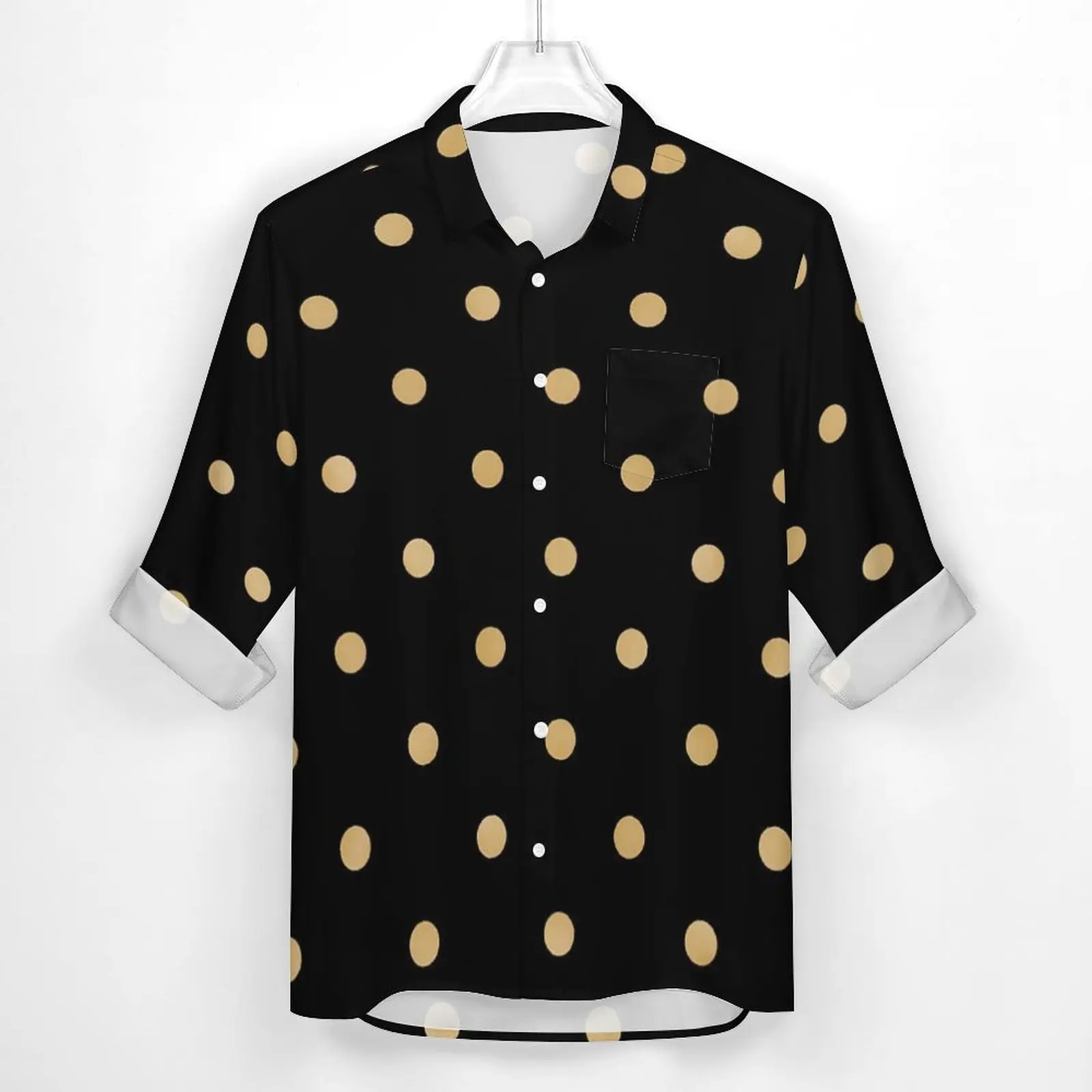 Gold Dot Shirt Spring Retro Polka Dots Casual Shirts Male Loose Blouses Long Sleeve Graphic Funny Top Plus Size