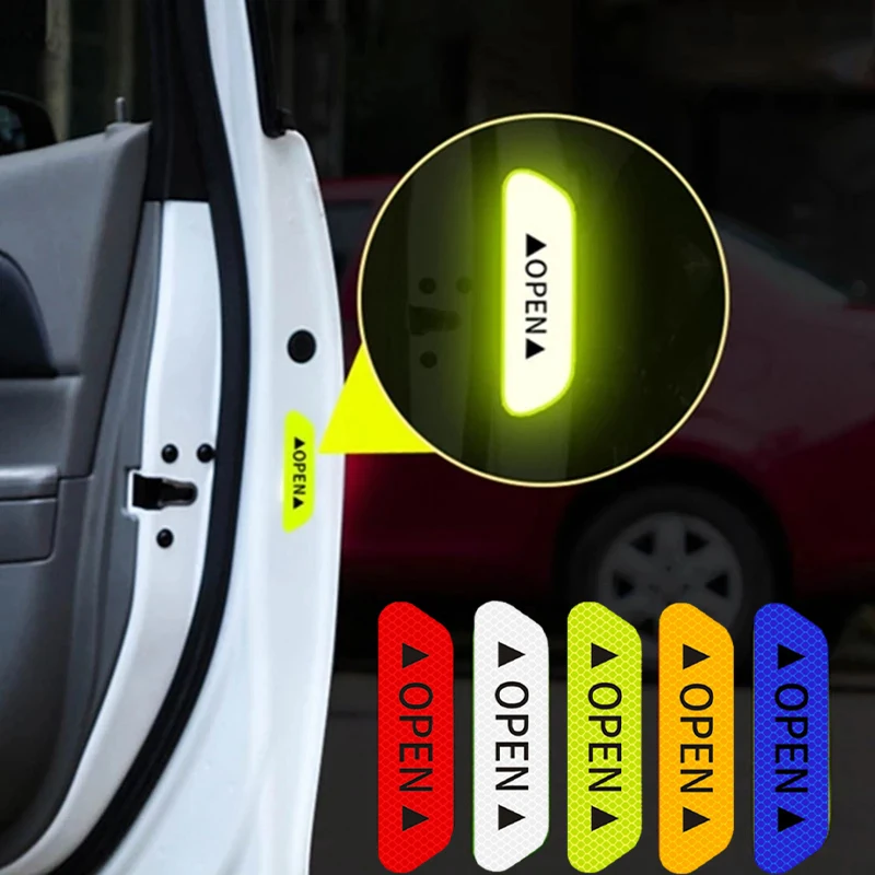 8Pcs/Set Car Open Reflective Stickers Tape Warning Mark Night Driving Safety Lighting Luminous Decor Auto Door Stickers Decal