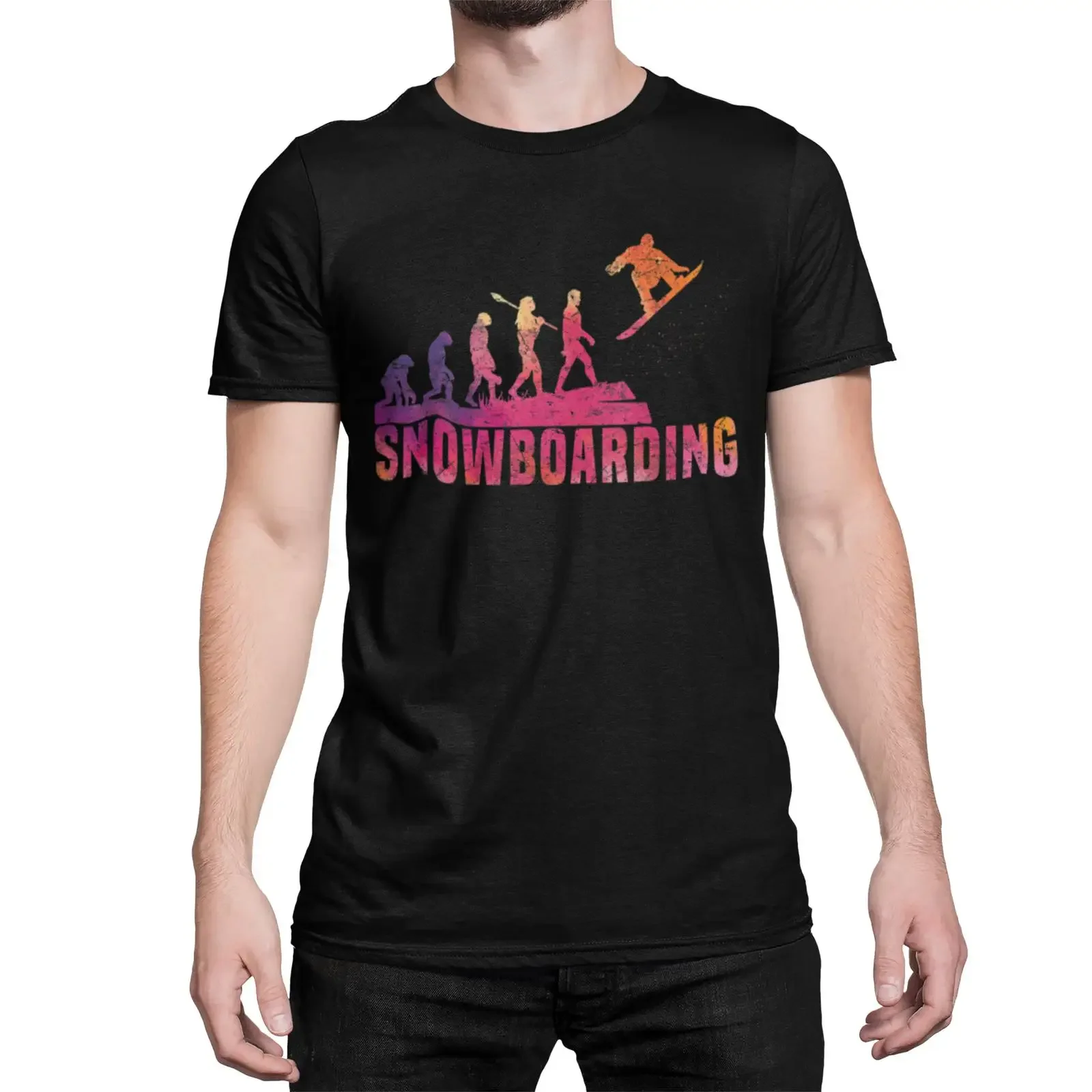 Funny Evolution of Snowboarding Gradient T Shirt Men's Casual Snowboarder Winter Sports  Sizes S 5XL vintage Washed