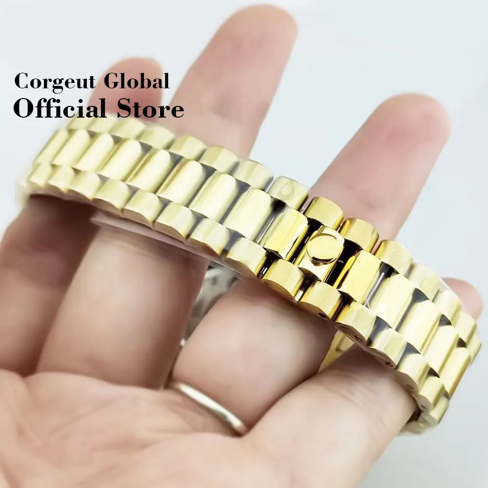 Corgeut 36mm/39mm Automatic Men Watch President Bracelet NH35A 20ATM Movement Sapphire Crystal Green Luminous Dial
