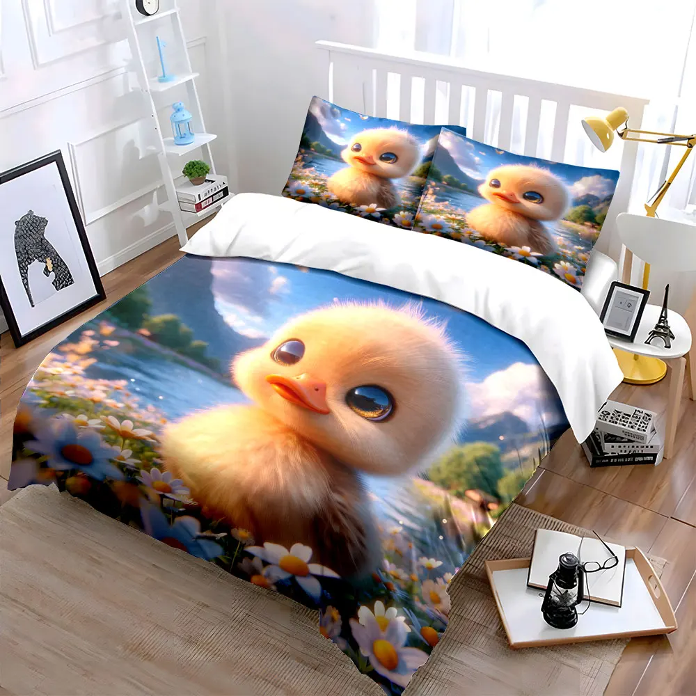 3pcs Adorable animal in daisy field Duvet Cover Set with 3D Printing Design Soft Polyester Bedding Set All-Season Comfort