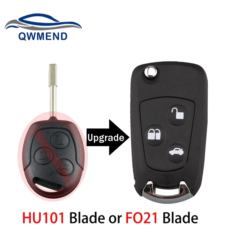 QWMEND Replacement Car Remote Key Shell for Ford Mondeo Focus 2 3 Festiva Fiesta HU101/FO21 Blade Smart Car Key Fob Case