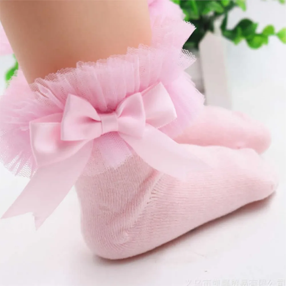 신생아 아기 양말 편안한 공주 베이비 레이스 양말 콤비네이션 코튼 걸스 baby Bowknot Infant Ruffled Knitting socks