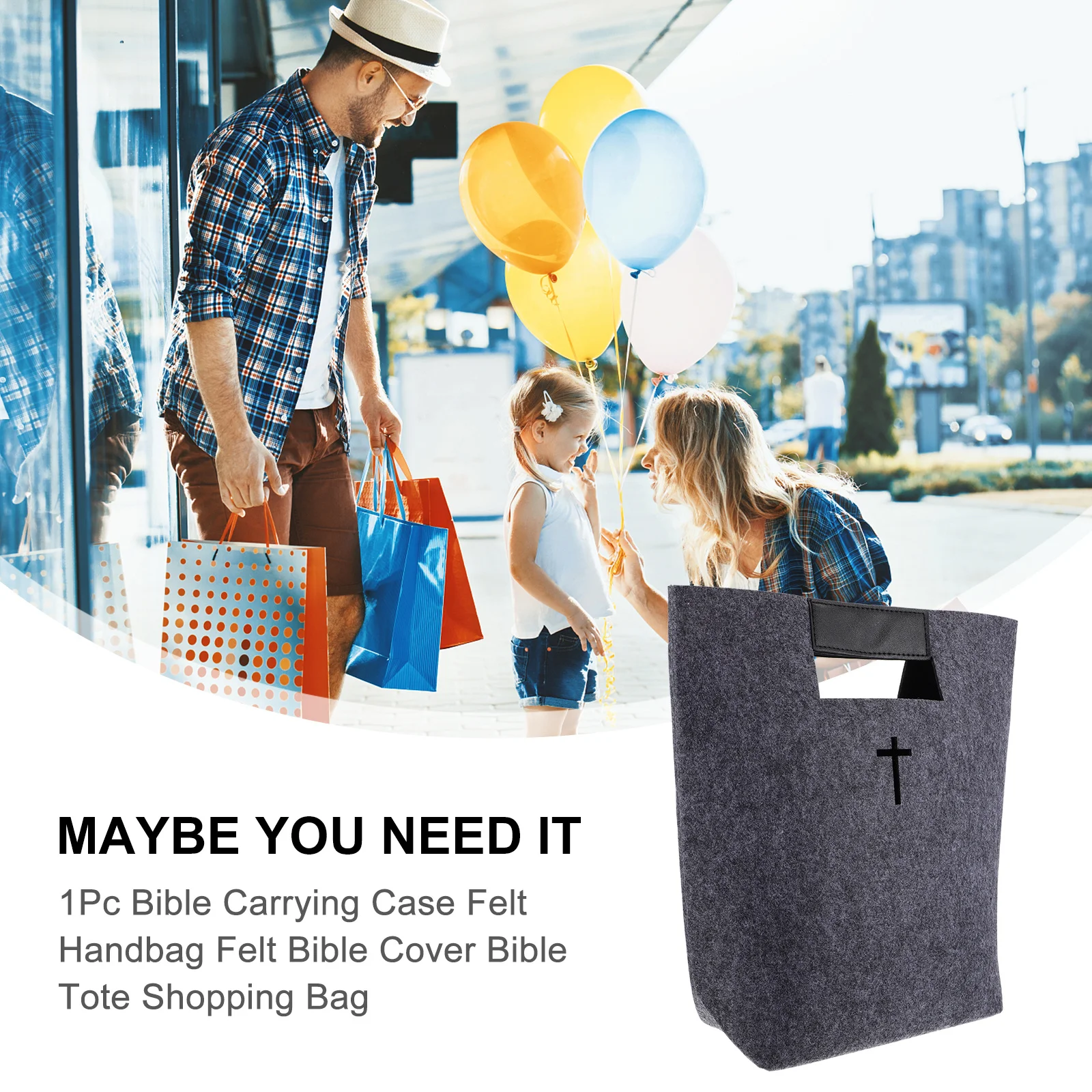 

1pc Bible Carrying Case Large Capacity Cross Design Felt Tote Bag For Church Study Shopping Tote Notebook