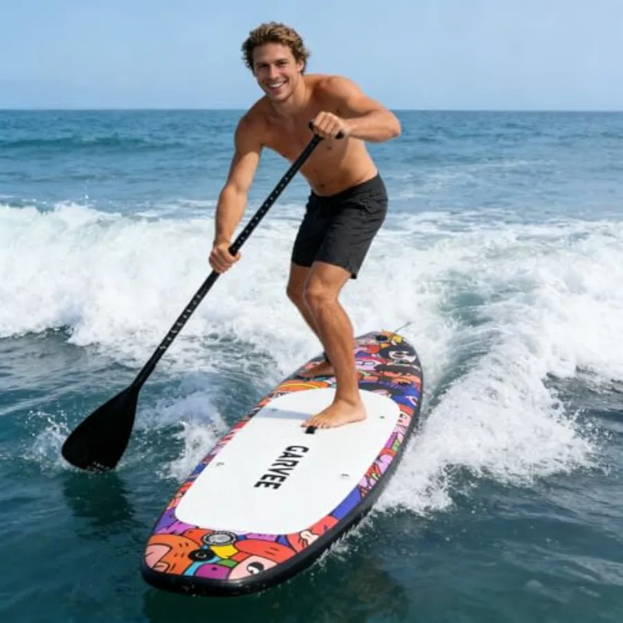 

Inflatable Stand Up Paddle Board with Seat 10'6 for family use PVC material blue includes paddle electric pump hand pump camera