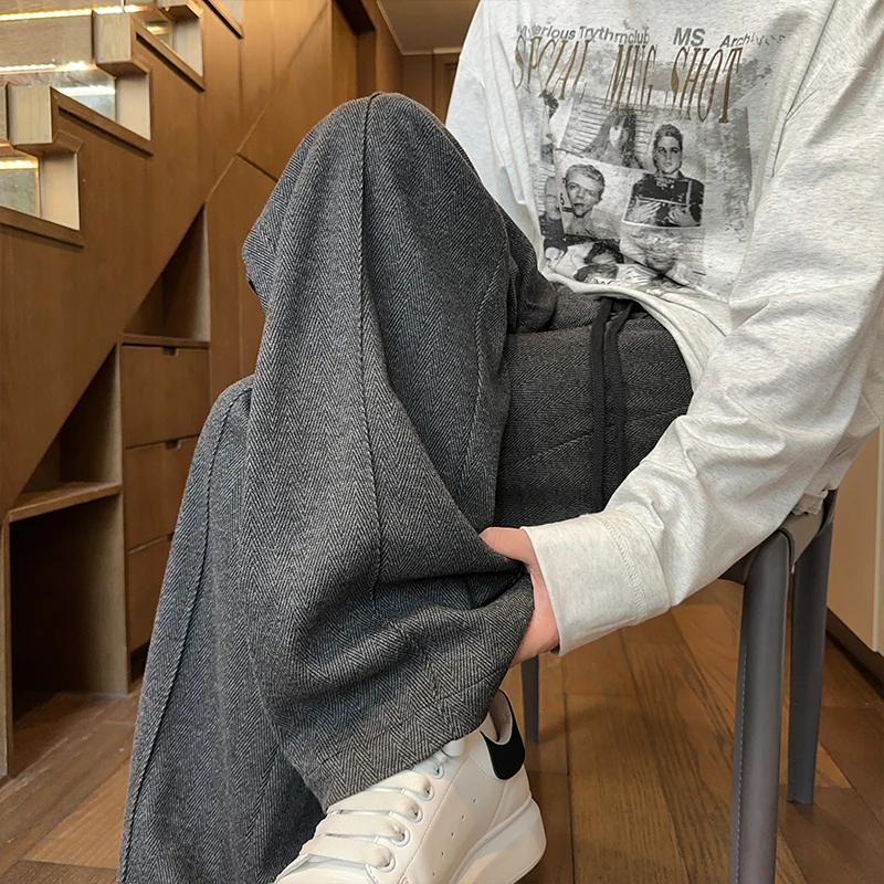 

M-XXXXXL однотонные прямые брюки с эластичной завязкой на талии, удобные осенние брюки, мужские повседневные брюки больших размеров