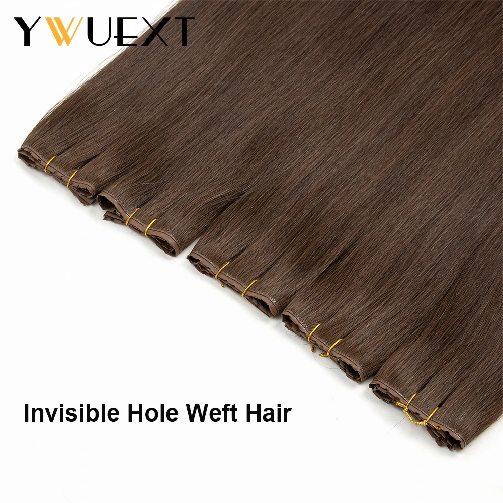 

YWUEXT Invisible Hole Weft Human Hair Extensions 12"-24" Twin Tab 25cm Long Tape Natural Straight Hair Microlink Application