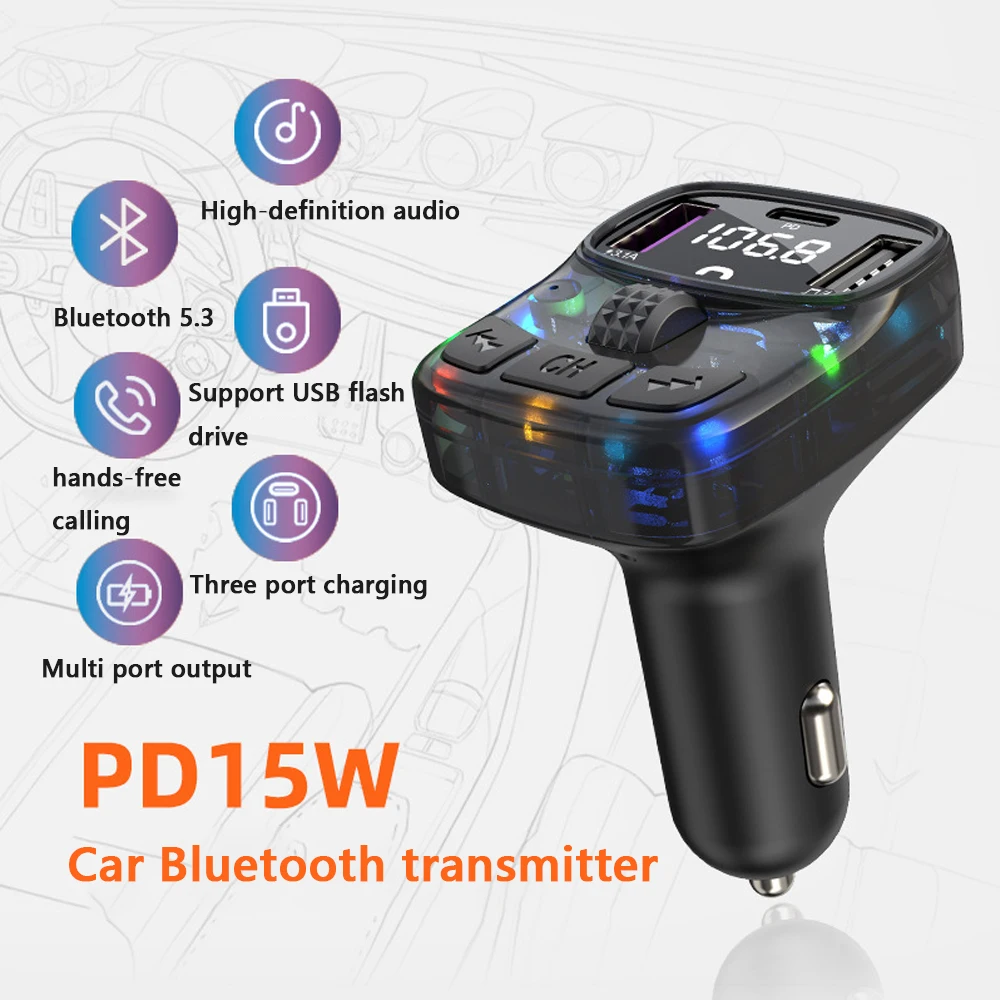 Car Bluetooth 5.0 Receiver,lossless Sound Quality FM Transmitter,MP3 Player,car Cigarette Lighting Conversion Charger
