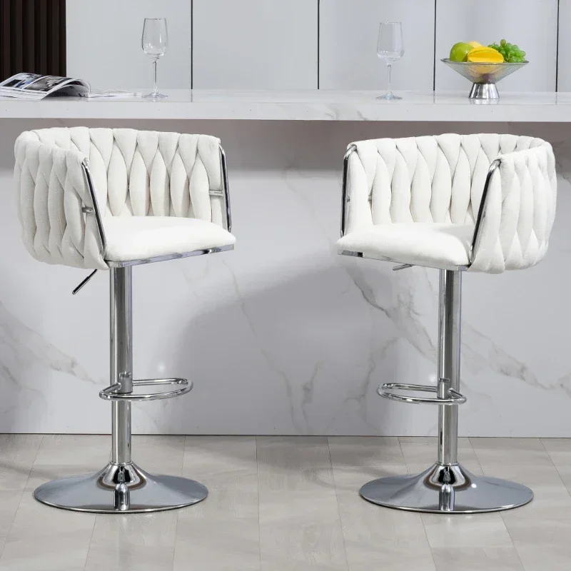 Two-piece Set 360 Degree Rotation Height Adjustable High Stool Hand Woven Backrest Bar Chair Suitable for Cafes and Bars