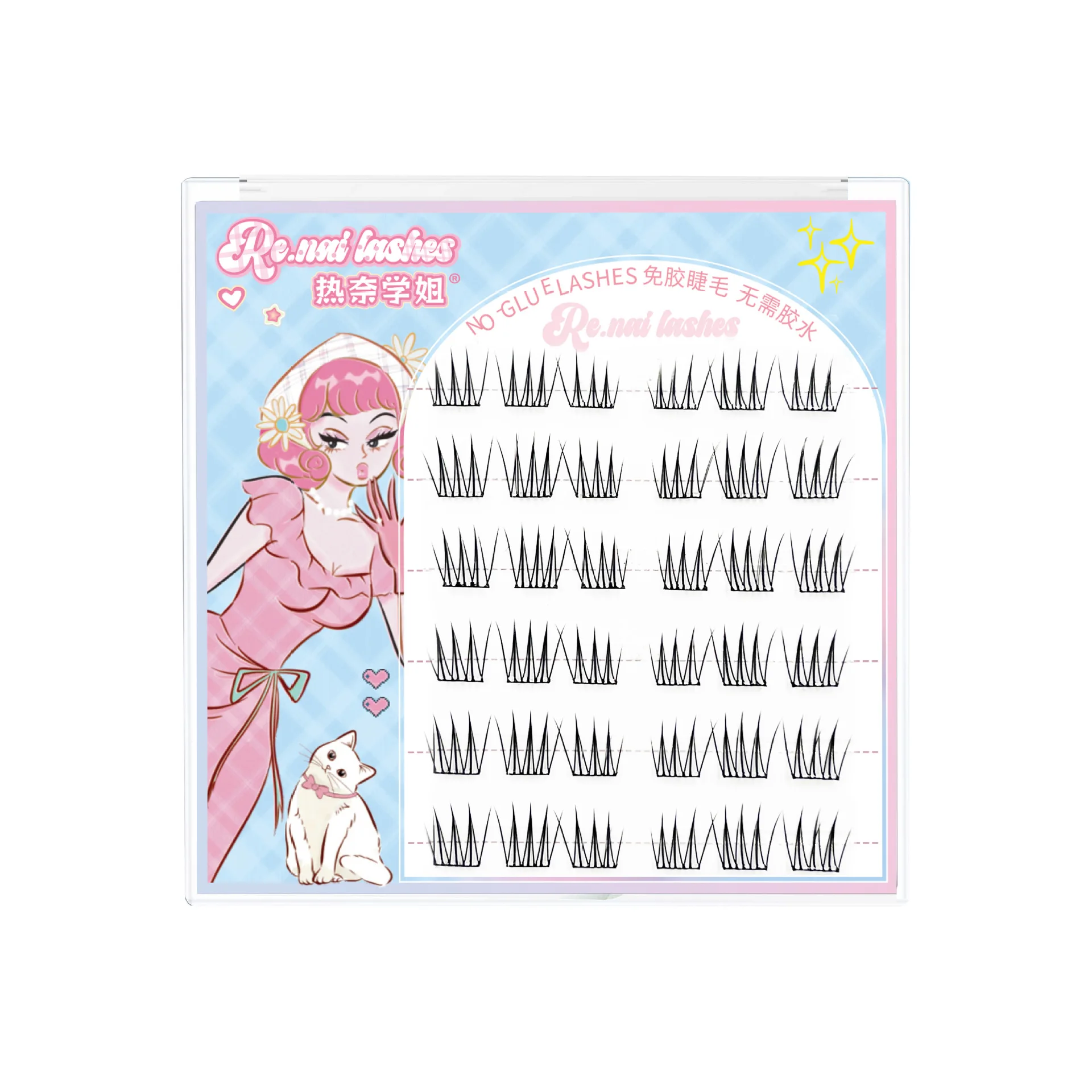 Valse wimpers van hoge kwaliteit met zes rijen, geen lijm, geen verwijdering, populaire tweetalige bodemkaart, natuurlijk en dik, moederhaar