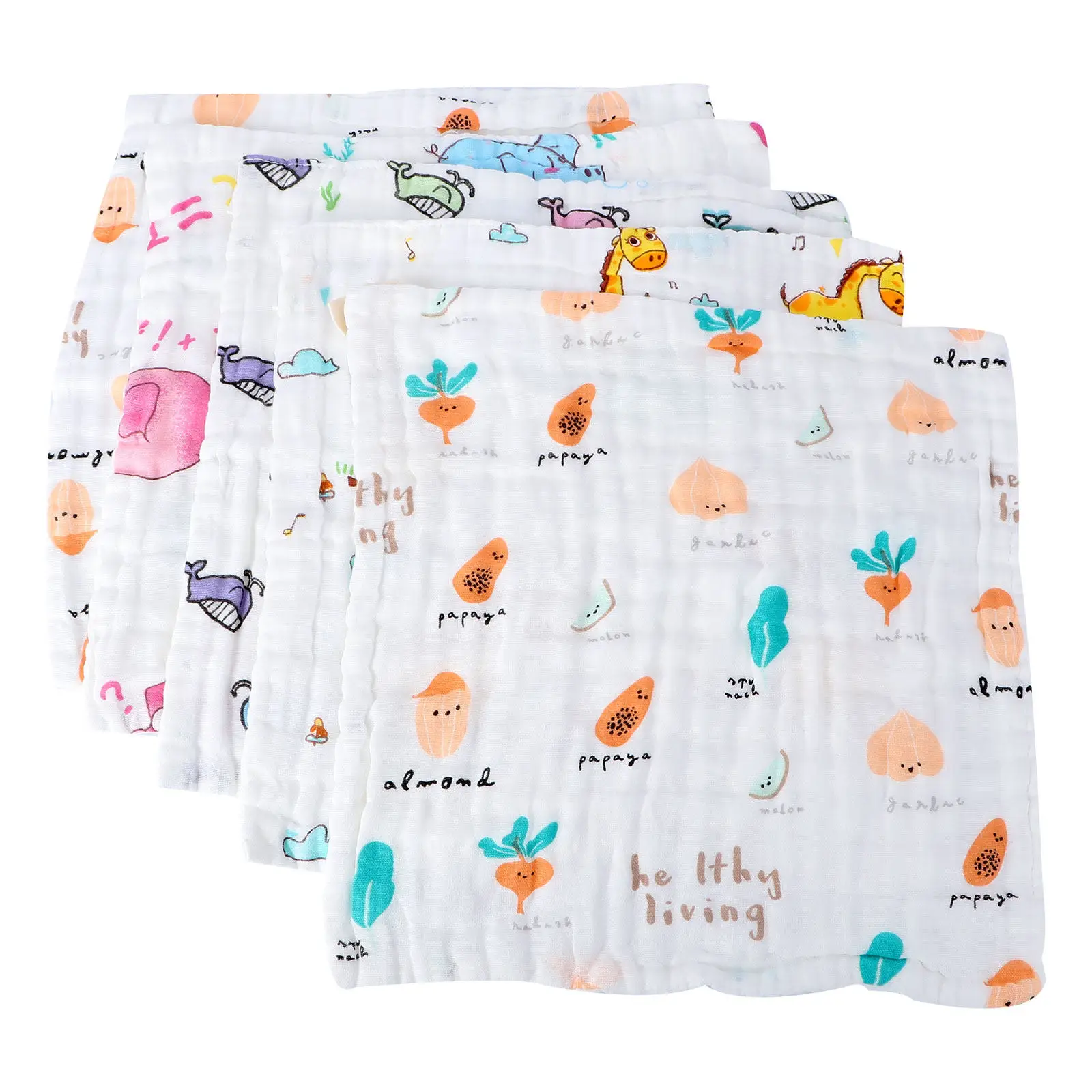 

Набор из 5 хлопковых квадратных салфеток для новорожденных: для ванны, вытирания слюней, отрыжки, марлевые, комфортные