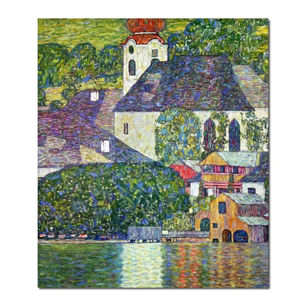 

Gustav Klimt Landscapes Art Kirche in Unterach on Attersee Canvas Oil Painting High Quality Hand Painted Living Room Wall Decor