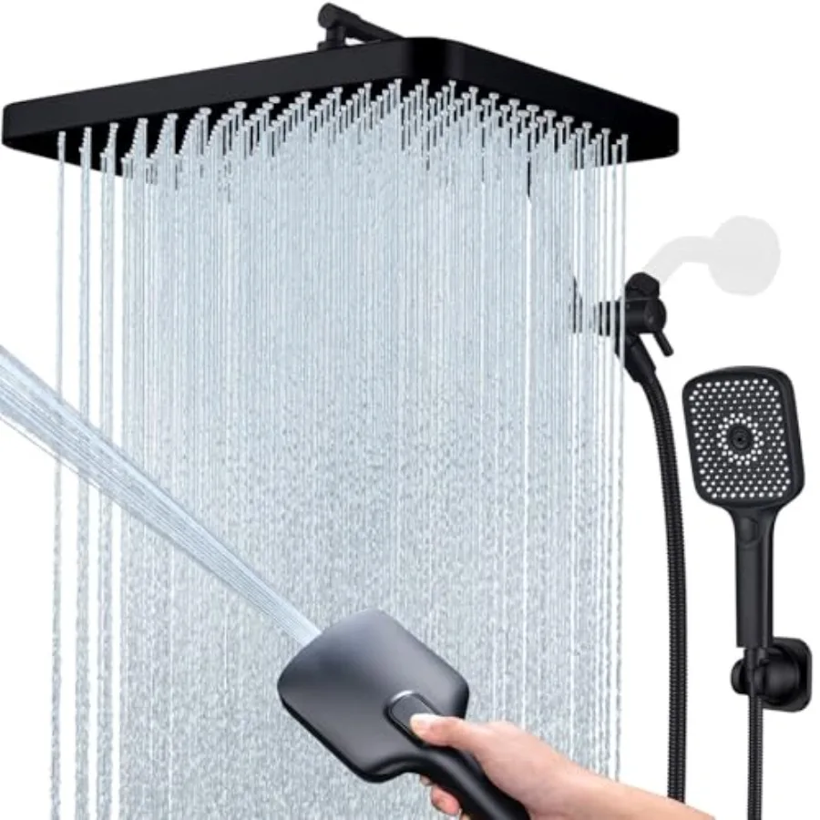 

Душевые системы с ручным распылителем: 13-дюймовая дождевая лейка с 4 режимами, ручной лейкой и регулируемым удлинительным кронштейном 13 дюймов