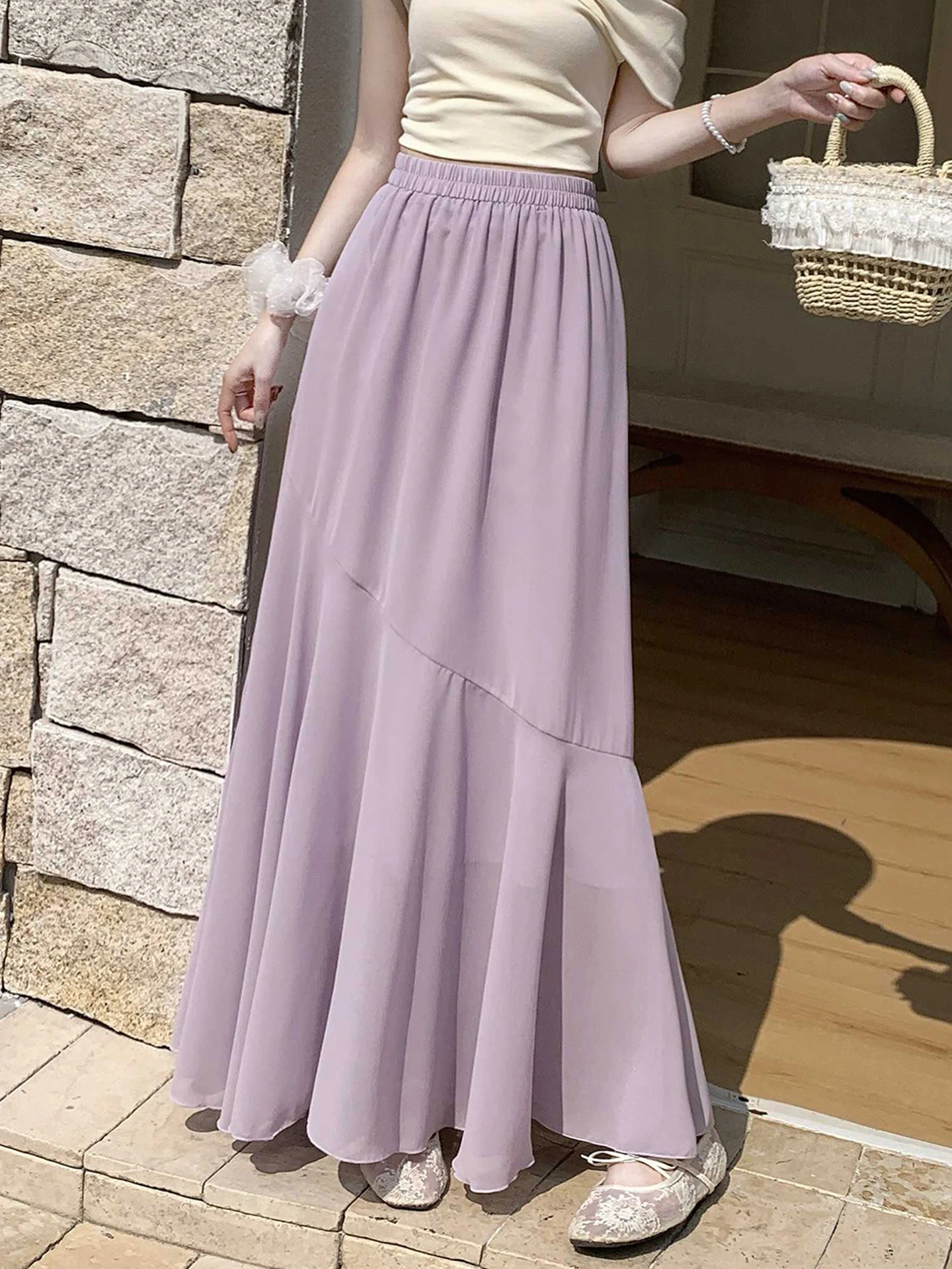 

Emily Clud Recommended Chiffon High Waist Skirt Women's Spring Summer A-Line Long Skirt Dra Ele Floating f-length ...