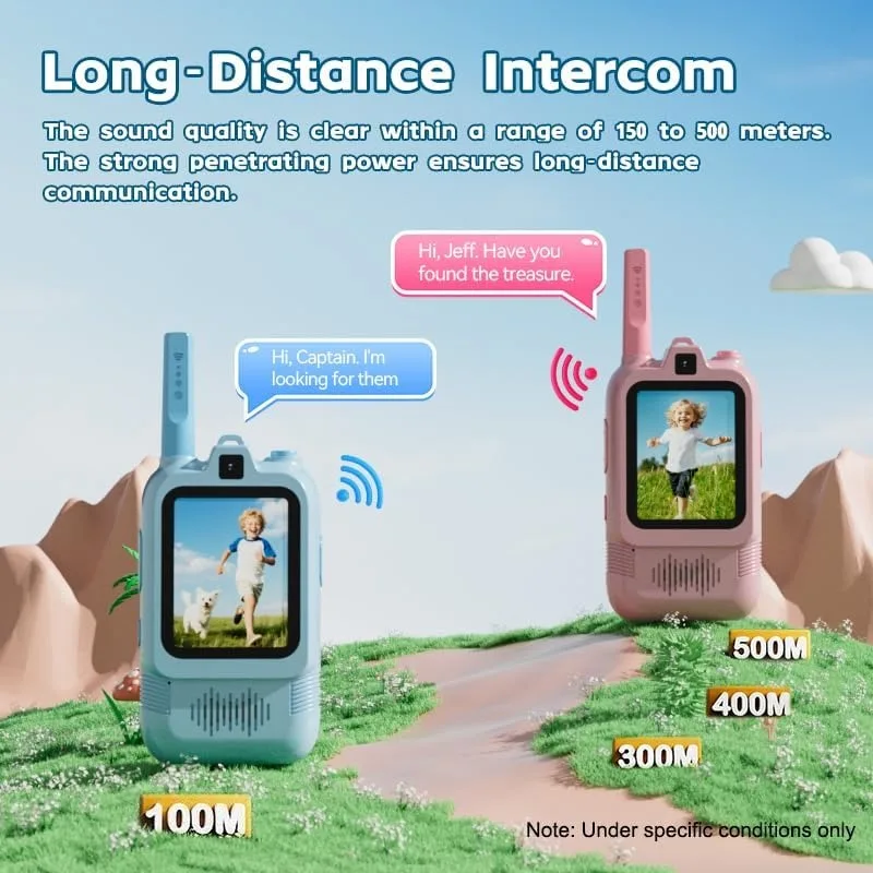 Video Walkie Talkies voor kinderen 2-pack lange afstand walkie talkie tweeweg radio-intercom met foto-opname wandelspeelgoed voor leeftijd 3-12 jaar