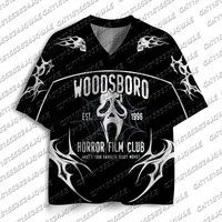 New Halloween Custom Black Horror Club Y2K Sports Jersey Shirt Men And Women Fashionable Casual V-Neck Short Sleeved T-Shirt