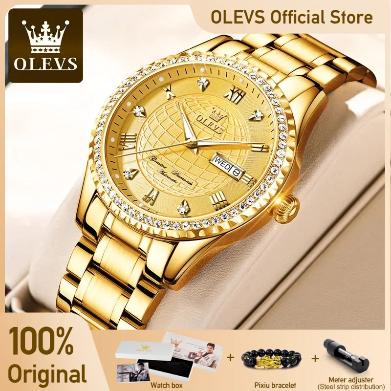 OLEVS Men\'s Watches Top Brand Luxury Automaic Mechanical Wristwatch Waterproof Luminous Stainless Steel Fashion Trend Date Week