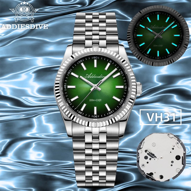 ADDIESDIVE 2025 Новые часы для мужчин с сапфировым стеклом 100 м кварцевые часы деловые мужские часы reloj hombre светящиеся часы из нержавеющей стали