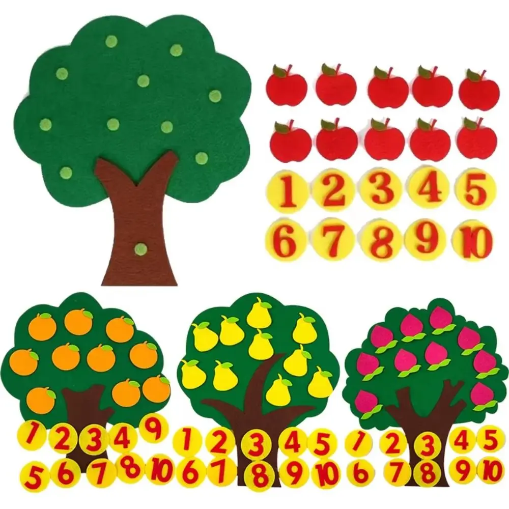 Non-woven Felt Felt Apple Tree Number Learning Interactive DIY Teaching Board 1-10 Numbers Detachable Felt Kit Fruit Tree