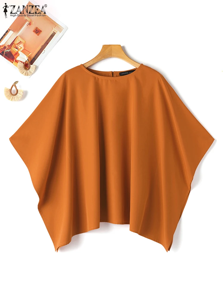 ZANZEA 2024 Summer Round Neck Shirt Women Dolman 3/4 Sleeve Blouse Casual Baggy Blusas Elegant Office Tunic Ladies Designer Tops