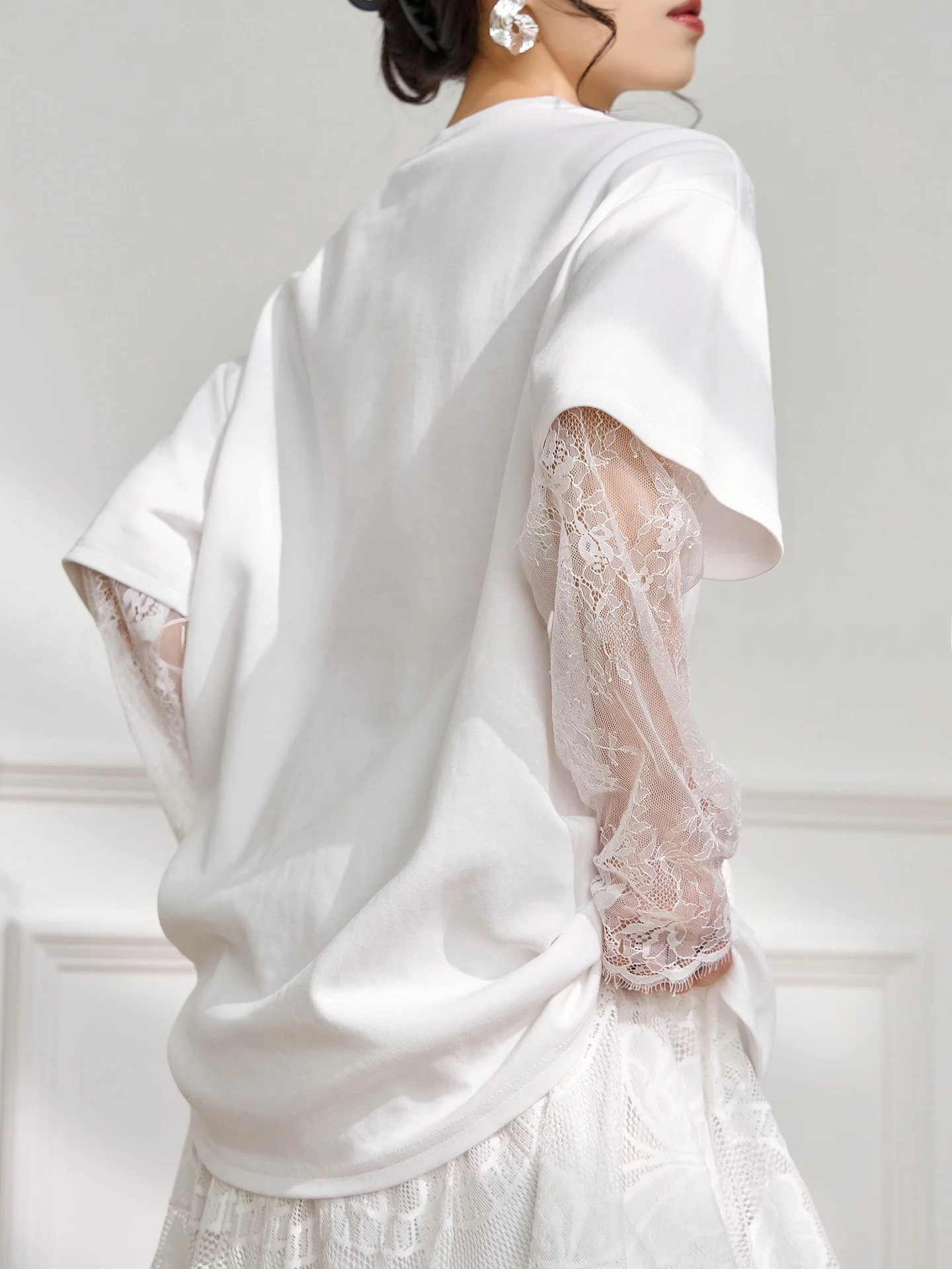 Lace Splice Long Sleeve T-Shir - Phone Accessories On Top ulasan dan harga