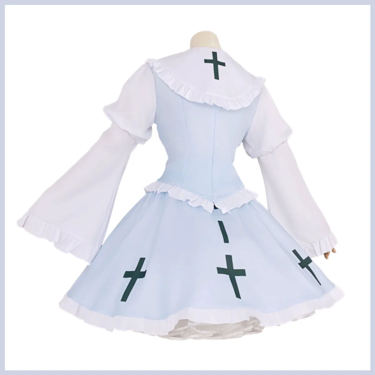 أزياء أنيمي شوجو شارا تسوكيومي أوتاو التأثيرية فستان الأميرة القوطي الأزرق والأبيض لوليتا شعر مستعار امرأة لطيف بدلة حفلة عيد ميلاد